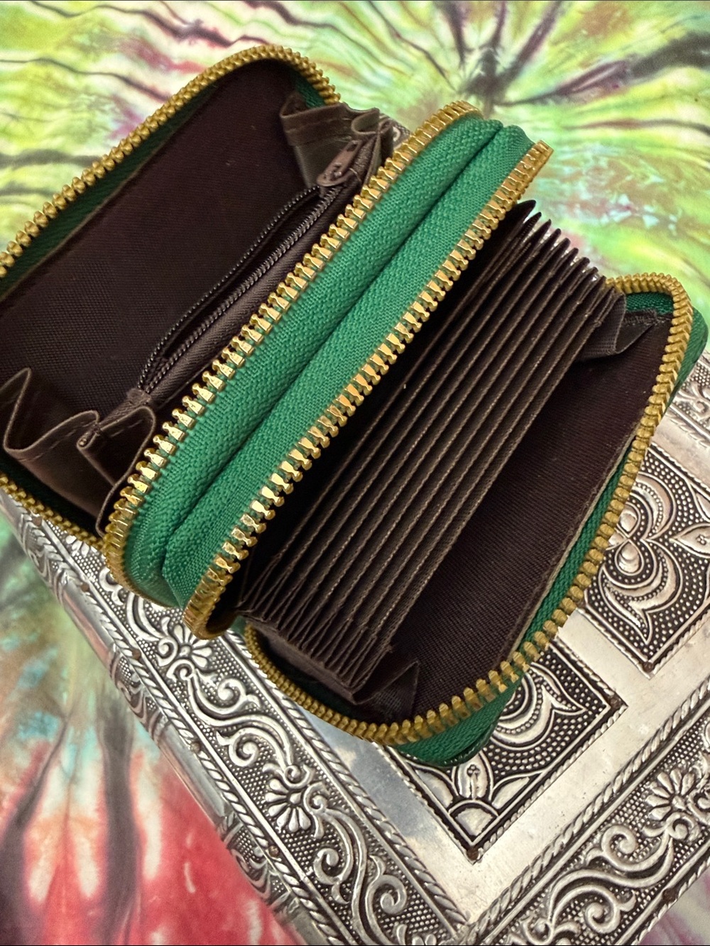 New! RFID Protected Green Zip-Around Card Wallet - Unbranded